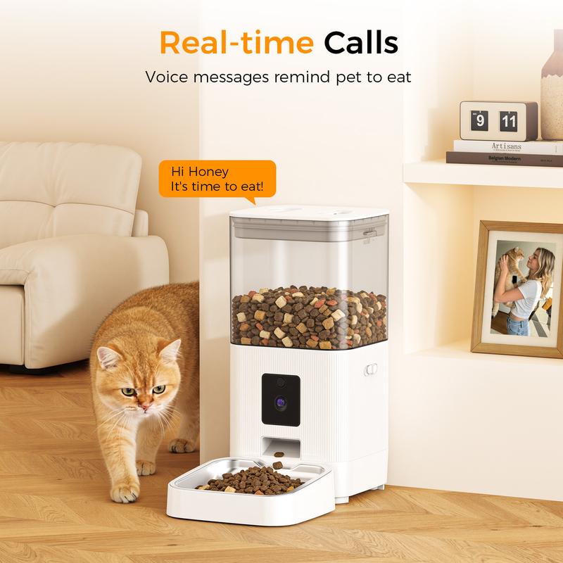 COWSAR Automatic Pet Feeder with Full HD 2MP Camera 6L Food Dispenser - 5G WiFi Smart APP Control, SD Card Slot, 10s Voice Recorder, Anti-Clog & Dual Power Supply, Detachable Easy-Clean Tank/Bowl, Timed Portion Control for Cats, Dogs, Kittens, Puppies