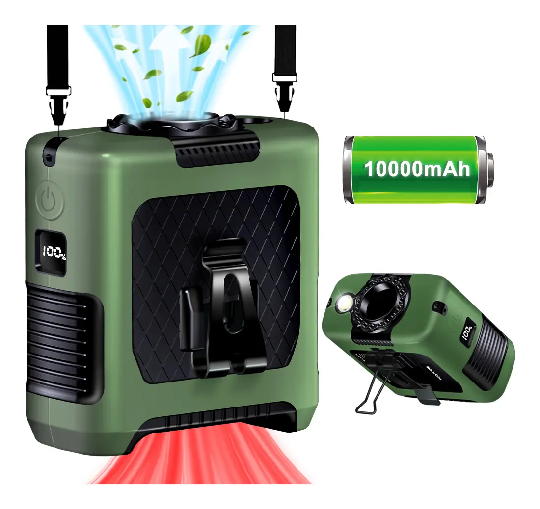 Clip Portable Waist Cooling Fan for Construction Workers - Battery-Powered Cooling Fan with 10000mAh Portable Charger, 16000RPM Strong Airflow, LED Flashlight, Battery-Powered Portable Fans sohochic