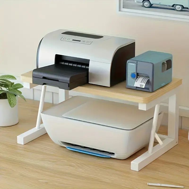 Printer stand, desktop printer stand with 2-layer wooden storage shelves, printer stand for office desk