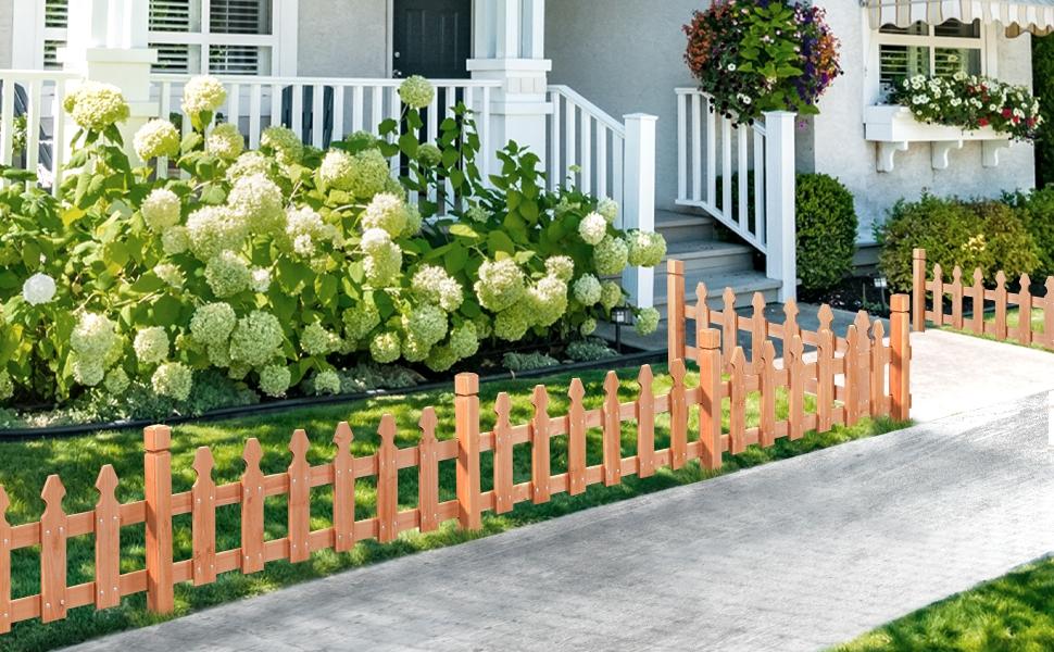 Yaheetech Rustic Wood Garden Fence Pricket Fencing Border Set of 5 Products 11.5” H x 35.5 W, Natural Wood