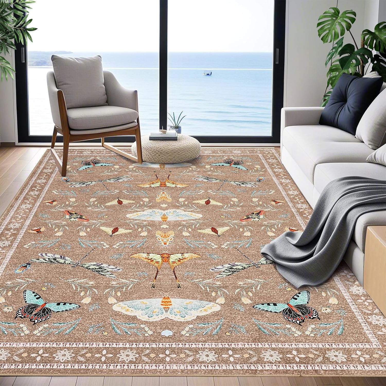 Insect Washable Soft Area Rugs for Living Room Bedroom Ultra-Thin Non Slip Dining Room Stain Resistant Rug Large Carpet for Office Nursery Bedroom