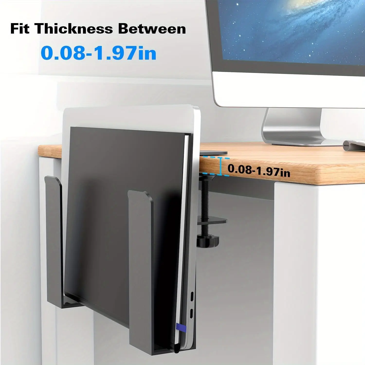 2pcs/1 Set Adjustable Metal Notebook Stand - No Drilling, Scratch-Proof Desktop Mounting Stand, Suitable for Boxes and Other Items, No Drilling Desktop Clamping Edge, Universal Adjustable Storage Rack for Notebooks, Cooling Rack Beside Table