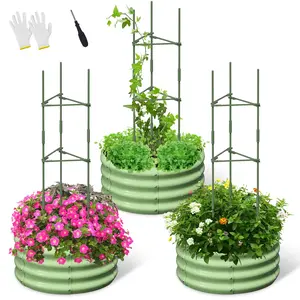 DoCred 3 Pcs Metal Raised Garden Bed with Tomato Cages – Perfect for Veggies, Herbs & Flowers