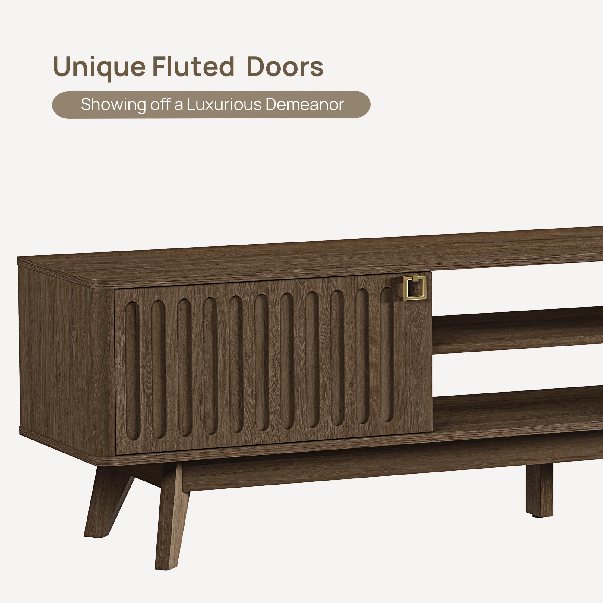 SICOTAS TV Stand for Living Room, 70" Long TV Stand Entertainment Center with 2 Storage Cabinets, Modern Fluted-Door Media TV Console Credenza Table for 65/75/80 Inch TV, Light Oak