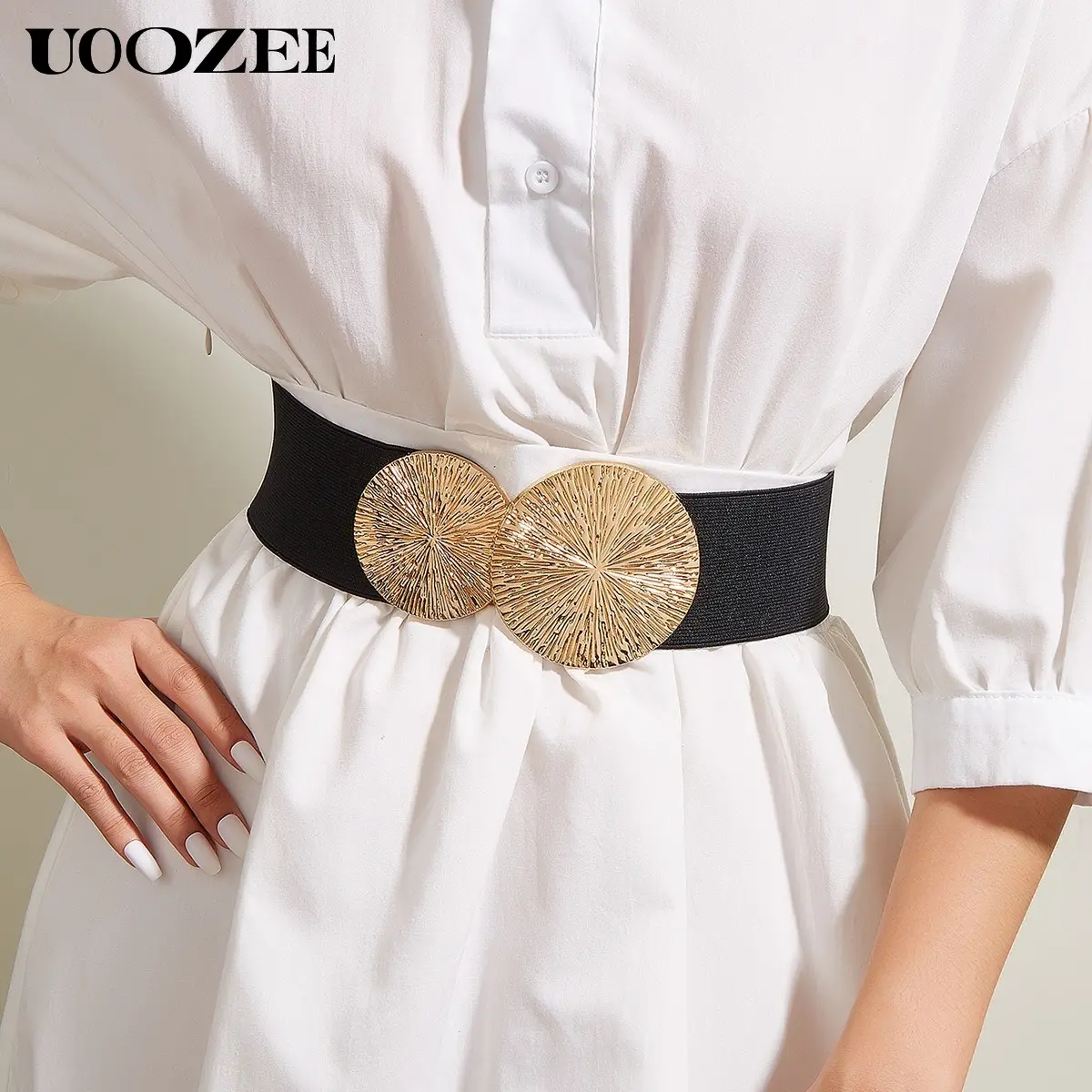 UOOZEE Women's Adjustable Auto-Adjusting Expandable Belt - European-American Style Elegant Buckle Accessory, Elastic Waistband for Waist Tightening, Casual Dressy Coat Decoration, Auto-Adjusting Women's Belts, Expandable Women's Belts