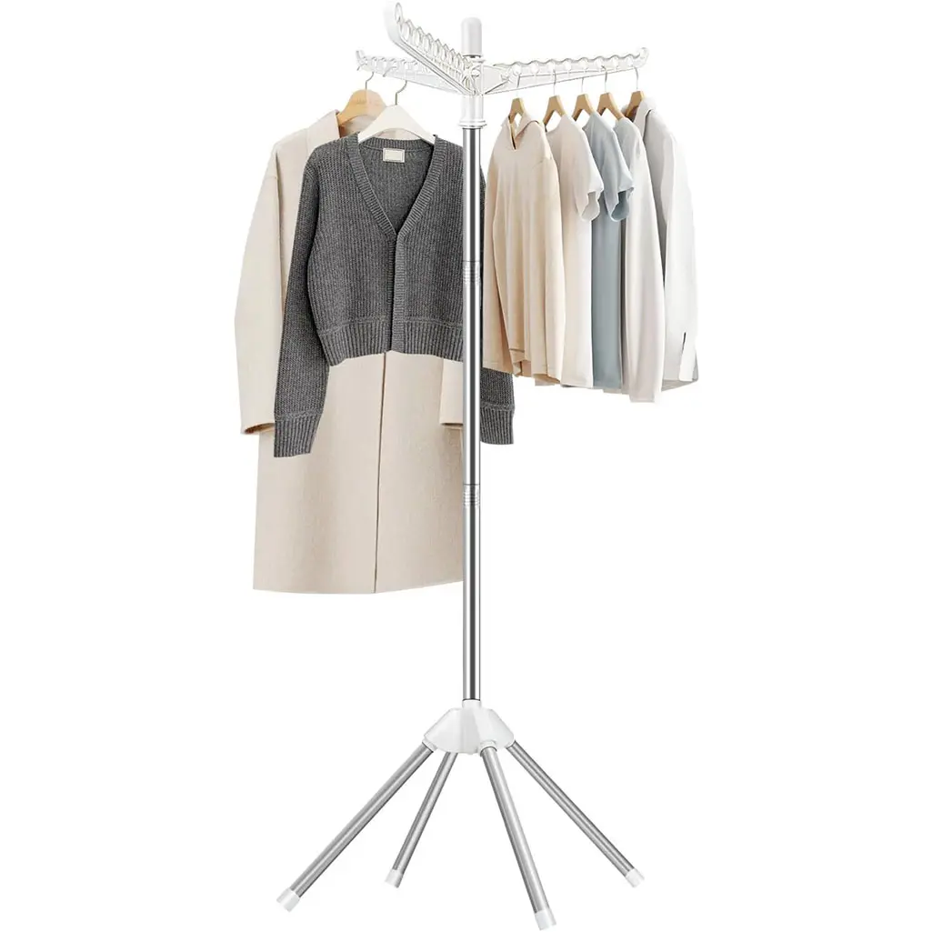 Stainless Steel Folding Clothes Drying Rack - 59-Inch Hangable Laundry Drying Rack with 3 Rotating Arms for Hangers, 4 Legs, Holds 27 Pieces of Clothes, Accessories