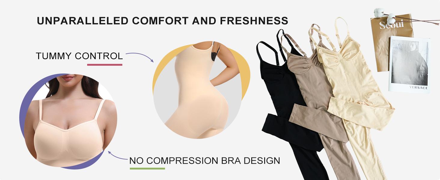 SHAPERX 2PCS Full Body Shapewear Tummy Control High Waisted Leggings Stretchy Bodysuit Black and Beige