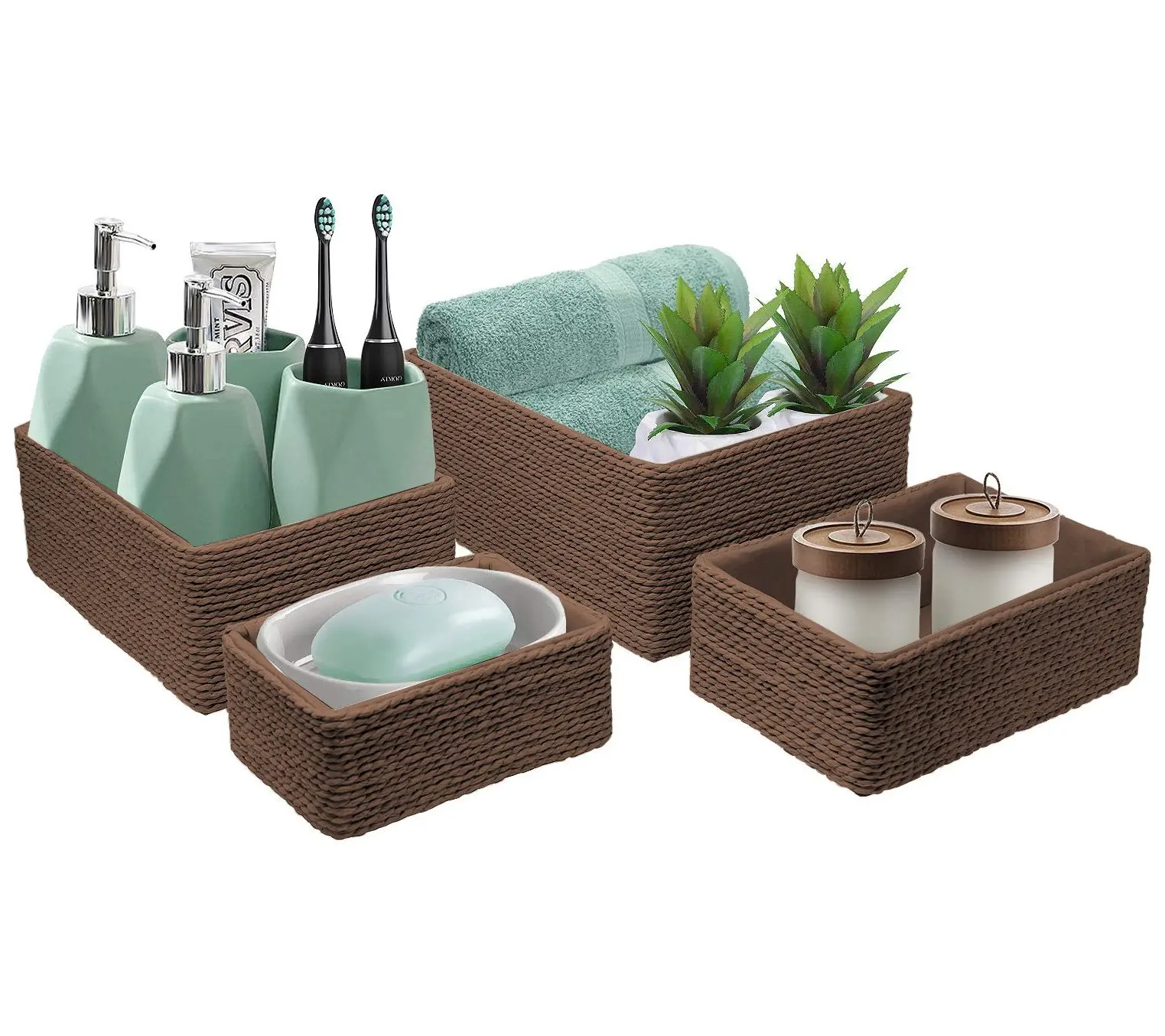 Sorbus Stackable Woven Baskets - Set of 4