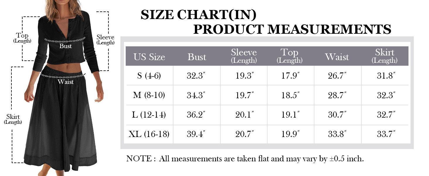 Showyg Women's Casual Ribbed Texture 2 Piece Sets - Round Neck 3/4 Sleeve Button Down Cardigan and Fitted Skirt Outfit, Women's Matching Sets, Clothes