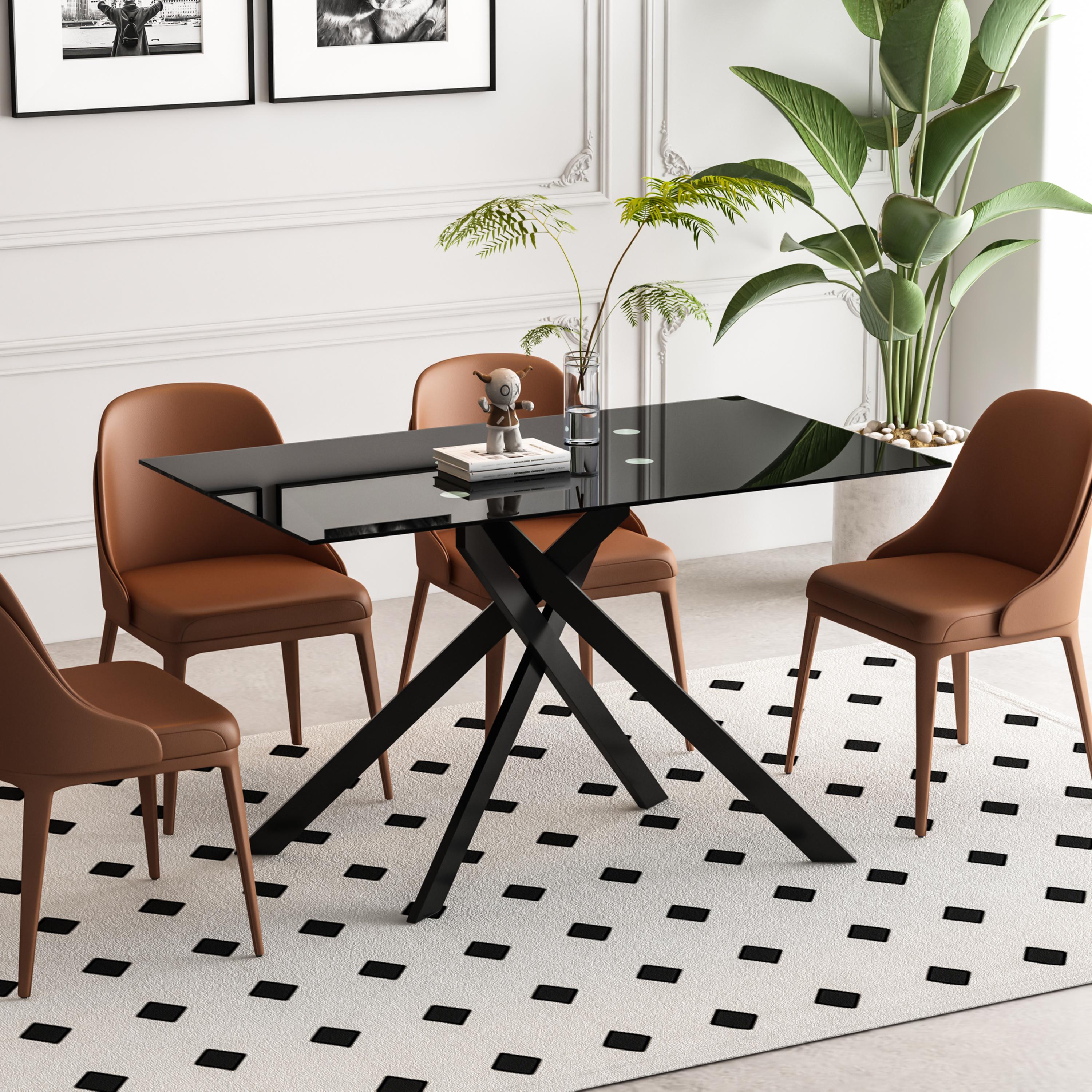 51.18" Rectangular Clear Tempered Glass Dining Table,Stylish Design with Silver Metal Tubular Legs, Dining Table for Dining Room（Only Table）