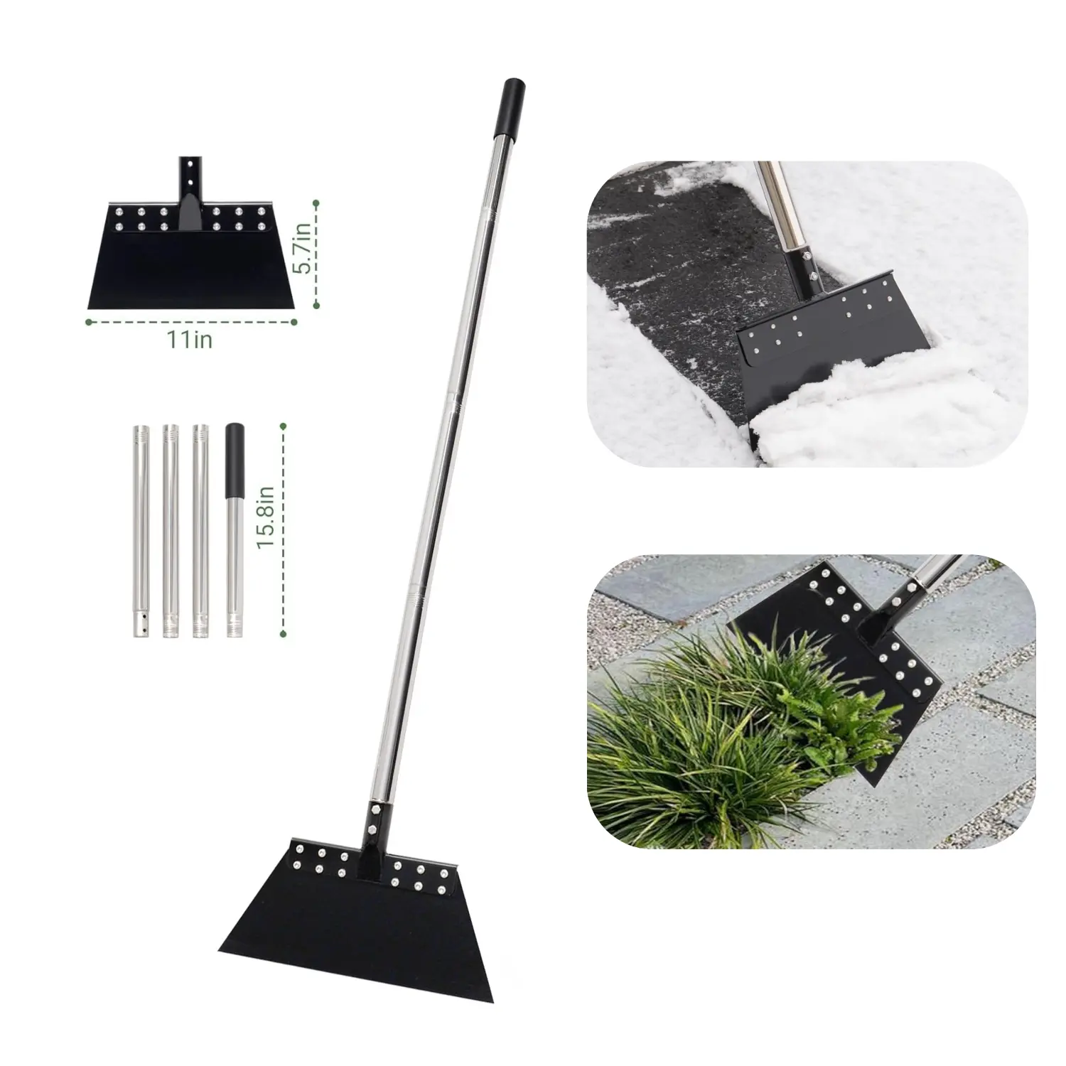 CKLT Metal Shovel - 65in Adjustable Rust-Coated Long Reach Garden Tool with 11in Spring Steel Blade, Cover Strip for Ice & Snow Removal, Heavy-Duty Manual Lawn Edger, 11In Blade, Adjustable Handle