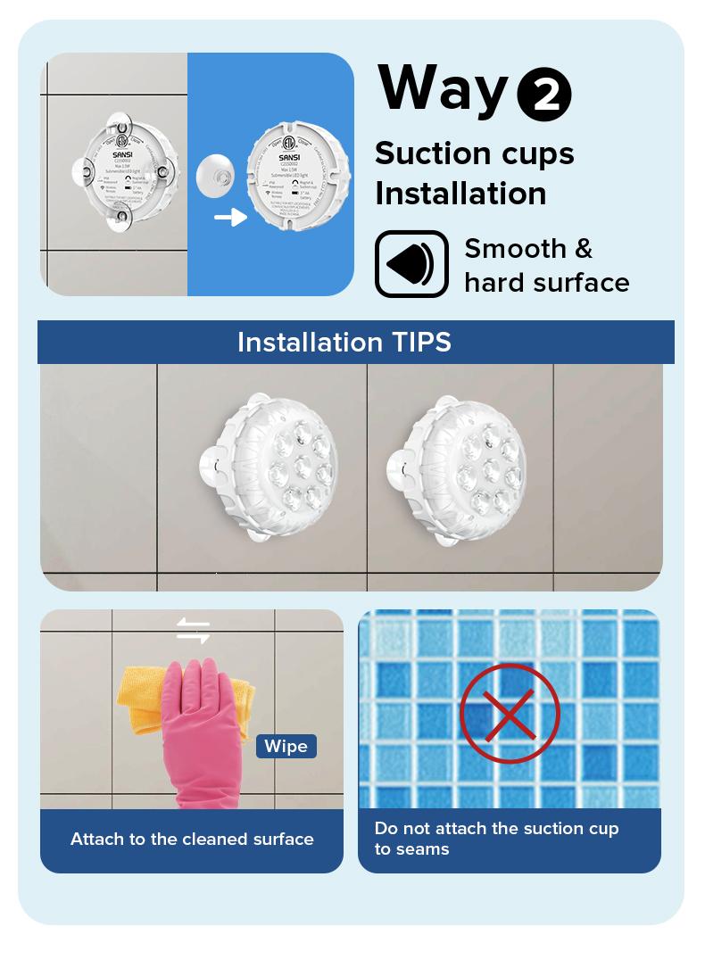 SANSI Poolside Light, Waterproof Color-Changing LED Light for Swimming Pool, Pond, Garden & Shower, Magnetic Mount, RF Remote, Battery-Powered Underwater Lighting Outdoor Decorative