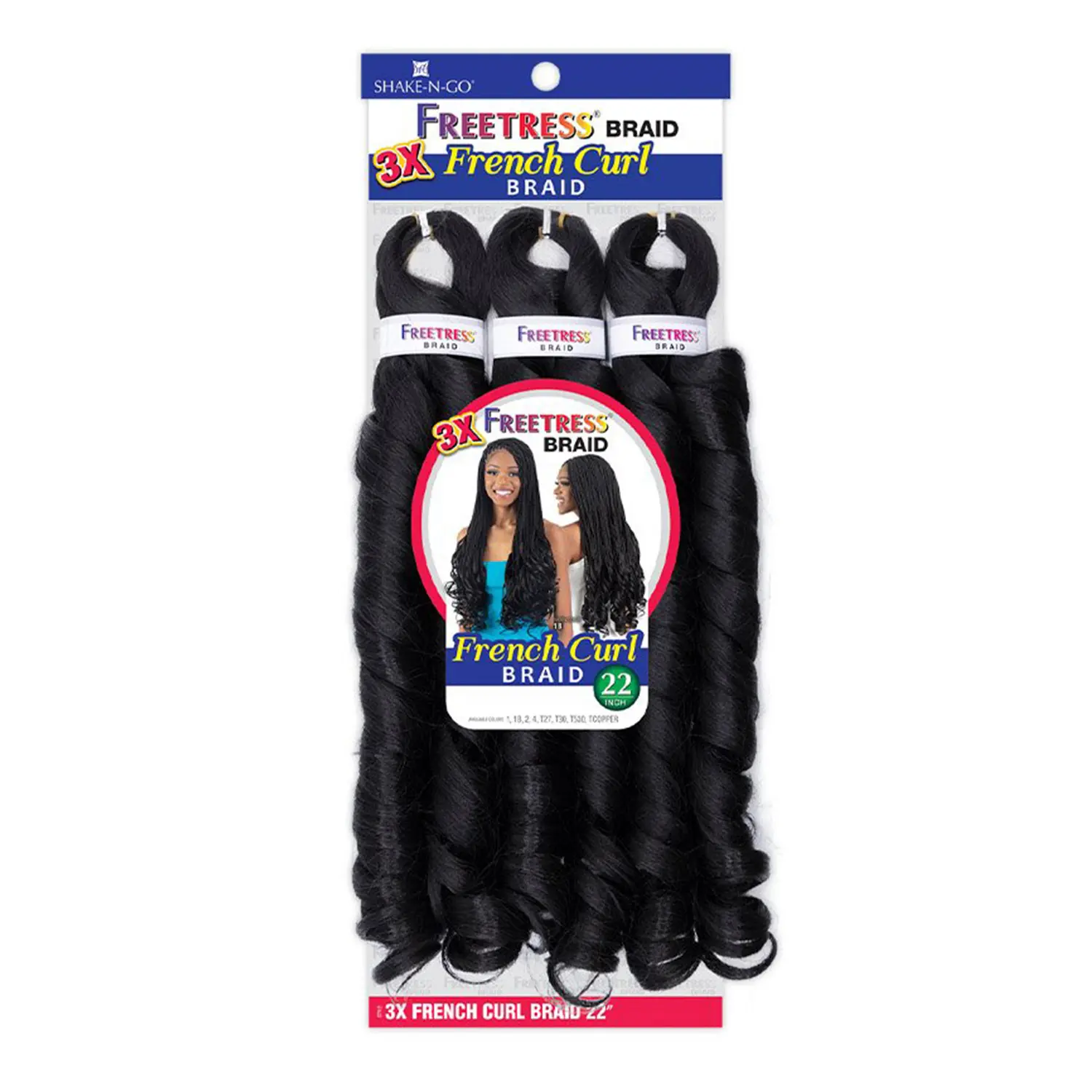 FreeTress Crochet Hair Extensions - 3X 22" French Curl Styled Piece with Braided Hair Texture, Bouncy Synthetic Curled Extensions & Pieces, Curled Hair Extensions