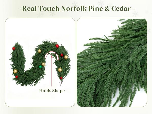 Christmas 6ft Garland with Lights for Decorations: Pre Lit Norfolk Pine Garland for Fireplace Stairs - Remote Timer 30 LEDs 12 Lighting Modes - Artificial Xmas Garlands Door Table Decor