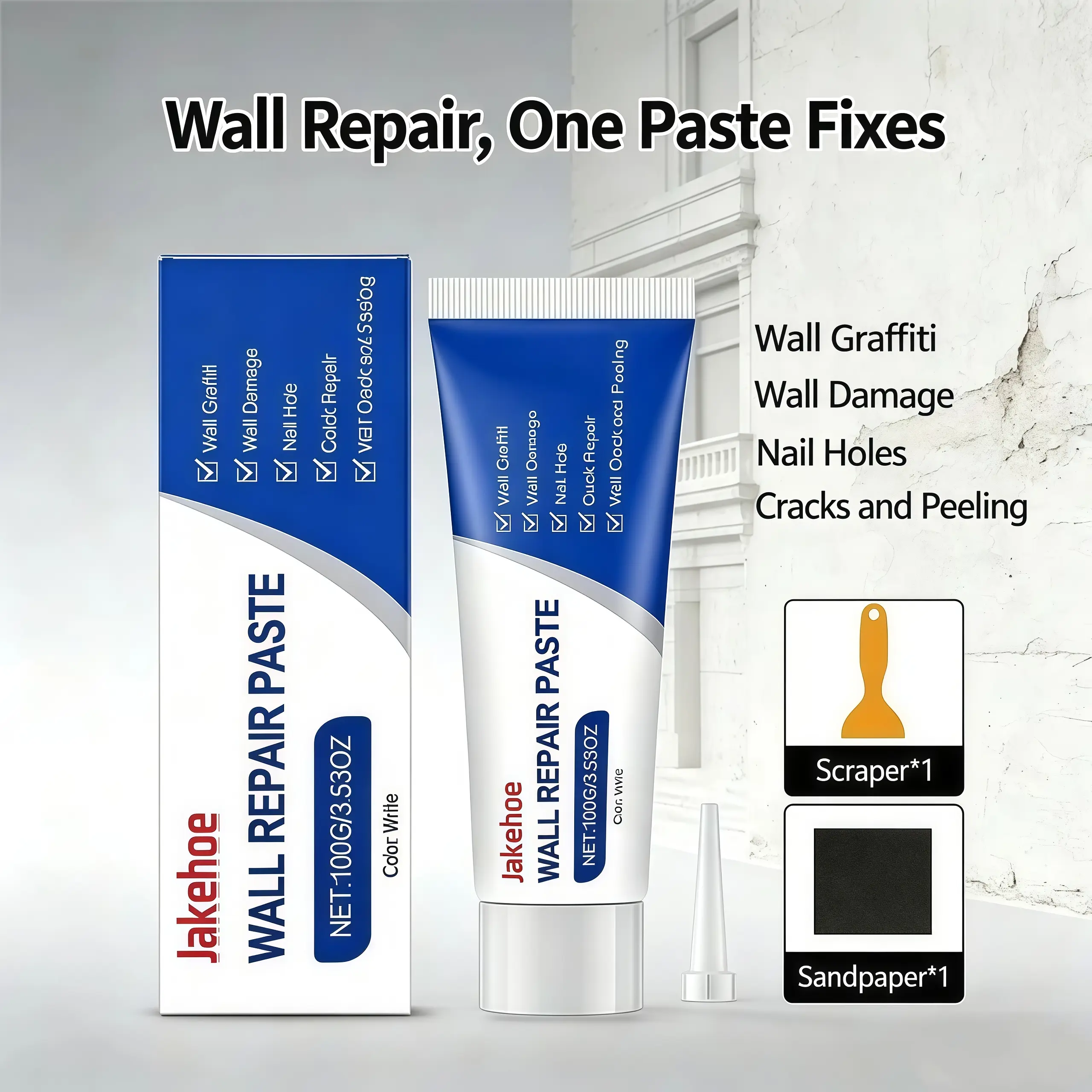 250g Drywall Repair Kit with Scraper - Quick-Drying Spackle Compound Paste for DIY Users, Wall Cracks, Holes, Nail Holes, Dents, Tile Gaps; Multi-Functional for Indoor Wall, Ceiling Repair