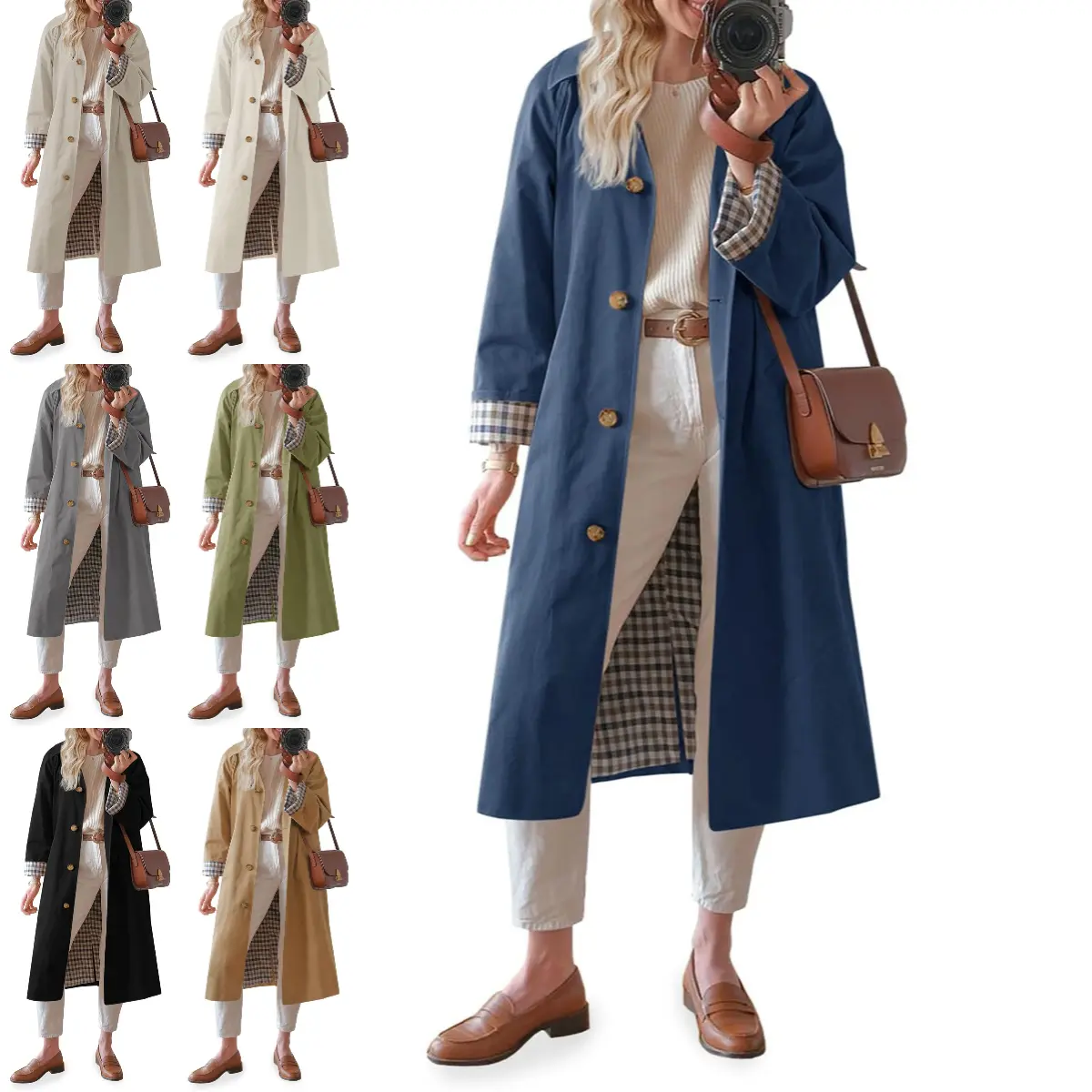 LAICIGO Womens Long Trench Coat Single Breasted Oversized Windproof Overcoat Fashion Outerwear