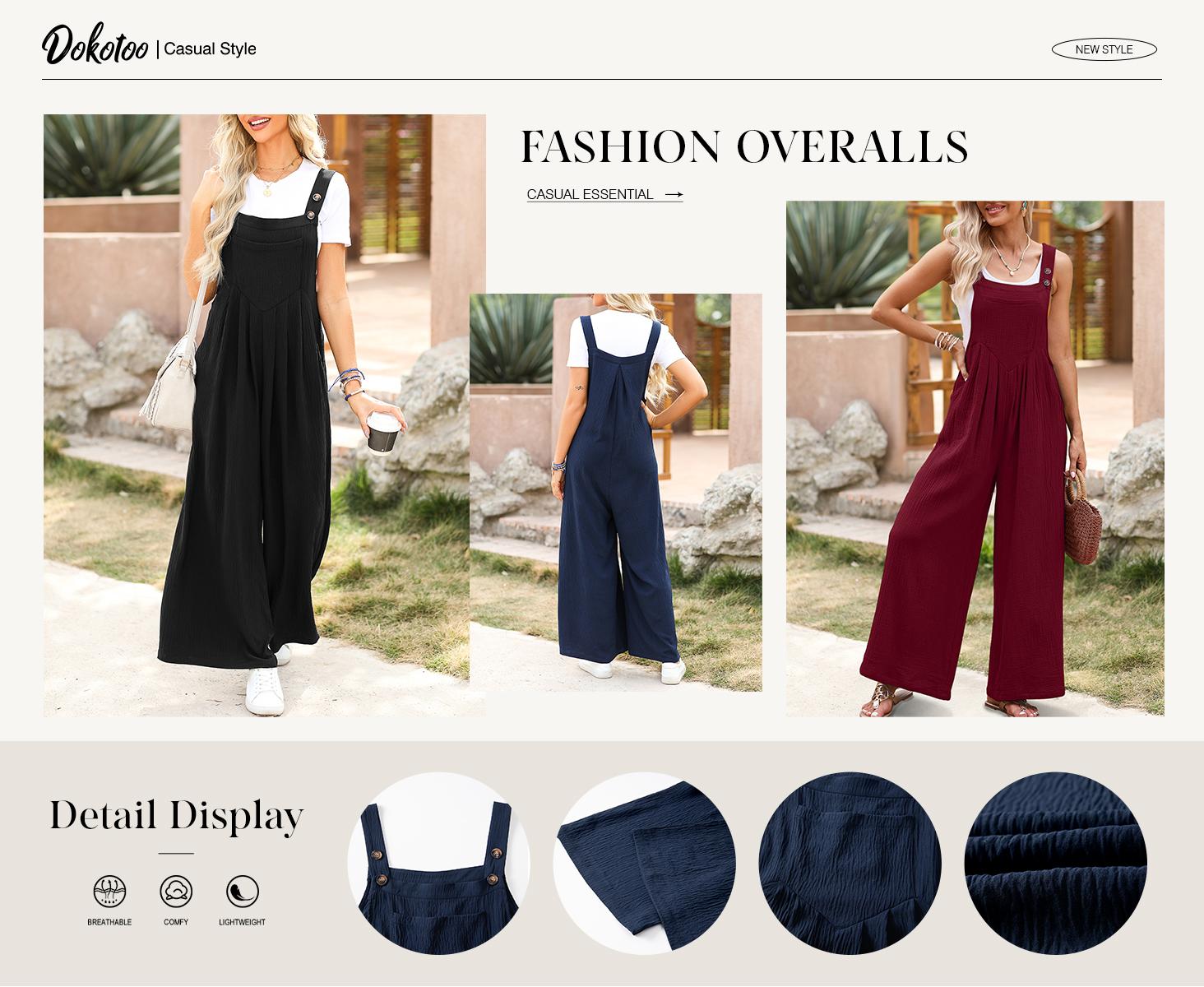 Dokotoo Women's Casual Loose Overalls Jumpsuits One Piece Sleeveless Wide Leg Long Pant Rompers With Pockets Dokotoo Women's Casual Loose Overalls Jumpsuits One Piece Sleeveless Wide Leg Long Pant Rompers With Pockets