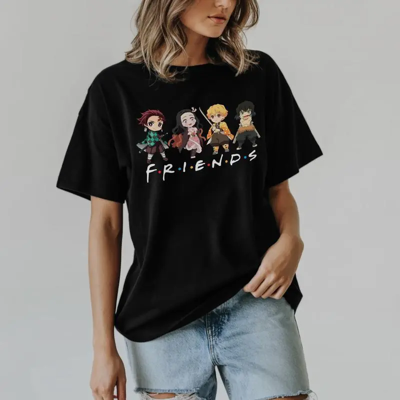 Demon Slayer Anime Casual Streetwear T-Shirt, 100% Cotton Unisex Friends Design Top, Soft Breathable Graphic Tee, Ideal Gift for 1-2 Occasions (Sports & Outdoor Sports Tops for Men-Women), Tshirt, Sporty Chic
