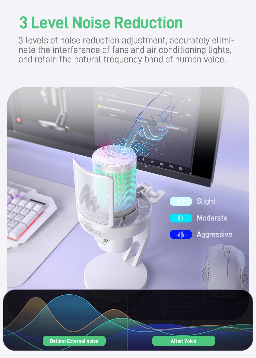 Maono DM40 Voice Changer Budget RGB Wireless/USB Desktop Microphone, audio equipment gear with Noise Reduction, zero latency, budget mics for Computer/PC/PS5 / Mac / Smartphone, ideal for Gaming,Recording,Singing,YouTube,TikTok.