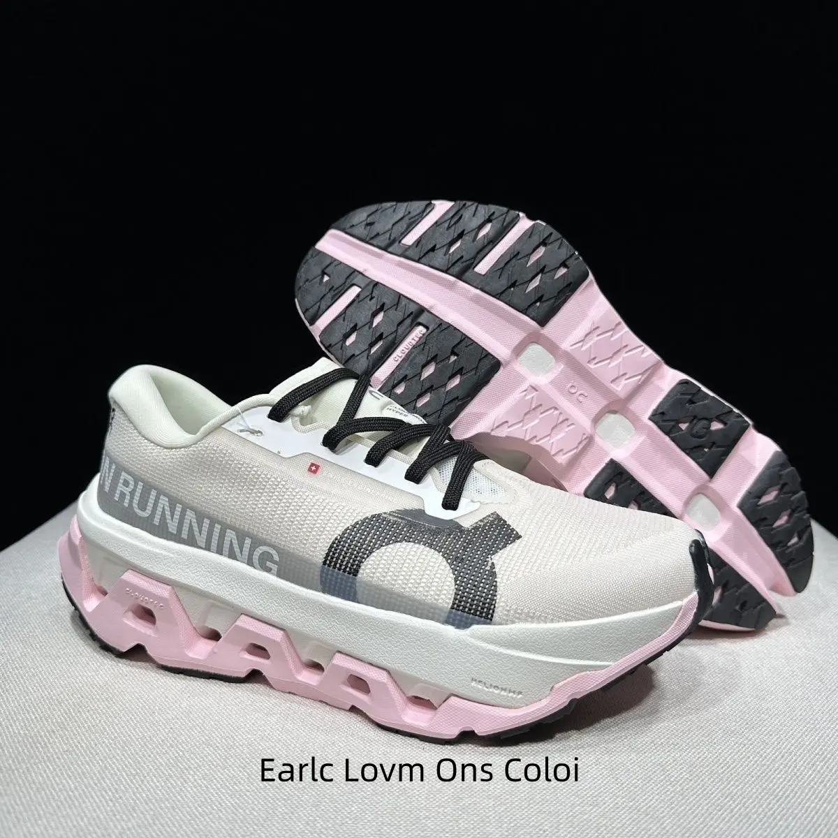 Cream pastel pink mesh thick cloud cushion long distance running sneakers deep lug non slip rubber outsole men women training sports shoes