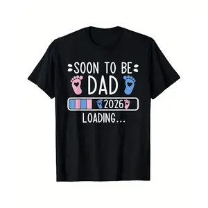 Summer T-shirt Soon to Be Dad 2026 Loading Pregnancy Announcement T-Shirt - Unisex Cotton Casual Round Neck Short Sleeve Tee with Fun Footprint & Gender Reveal Design, 100% Cotton