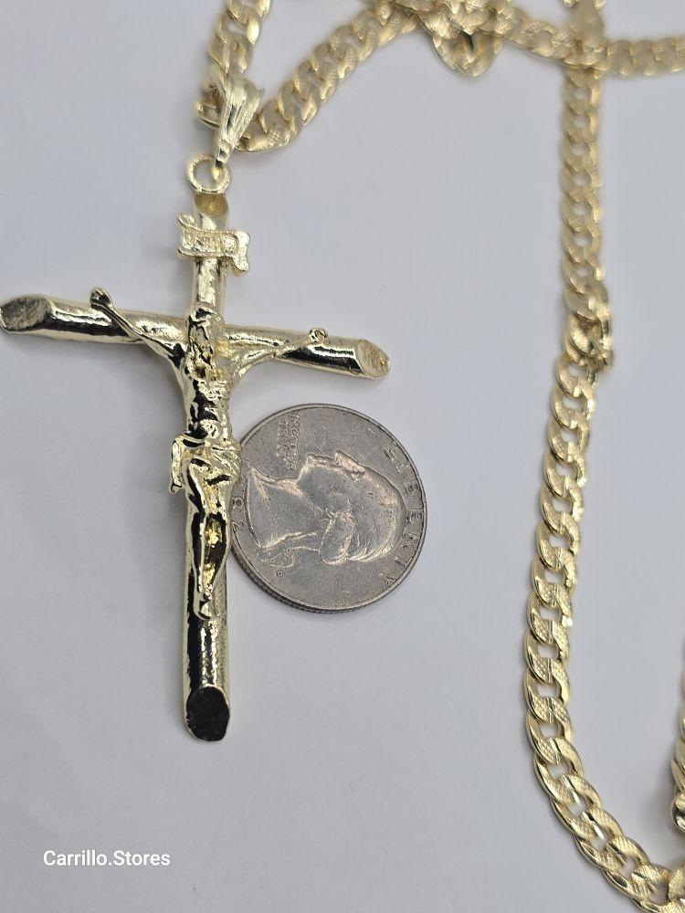 CHRIST ON THE CROSS Fashion  Cuban link style necklace gold-plated 24"inches stamp Big pendant