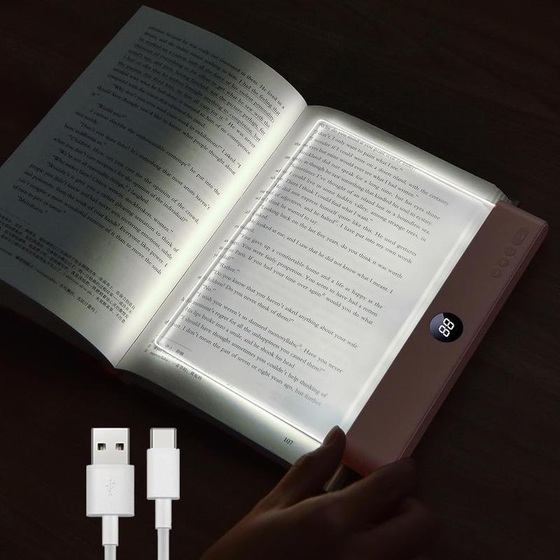 Book Light, Rechargeable Clear LED Flat Reading Light with & Timer, Dimmable Panel Plate Lamp Book Full Page Light for Reading in Bed at Night, Funny Gifts for Readers