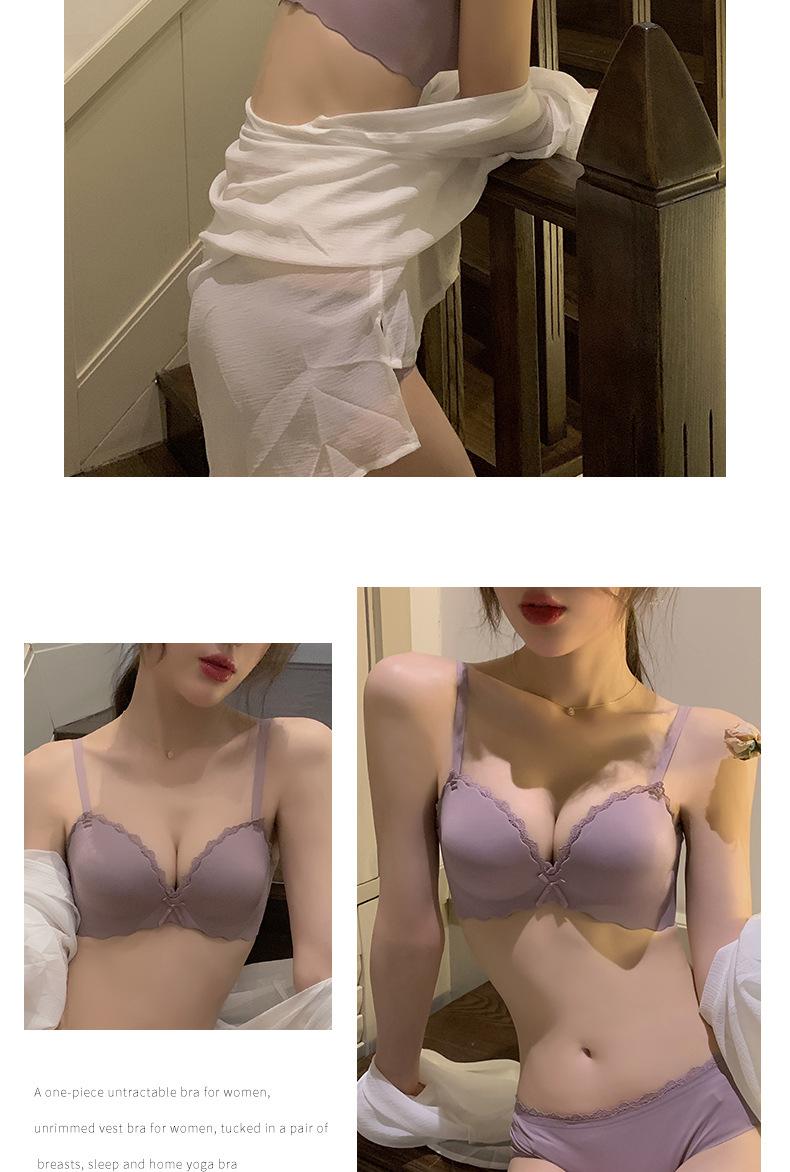 Women's Push Up Bra Small Chest Gathering Solid Color Thin One Piece Seamless Comfortable Teenage Wireless Padded Bra Set