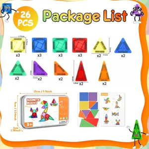 Mini Magnetic Tiles Travel Magnetic Tiles with Iron Box,26PCS Magnet Building Block Set Travel Toys for Kids Ages 3+,Educational Portable Magnet Toys Gifts for Toddlers Boys & Girls Christmas Birthday