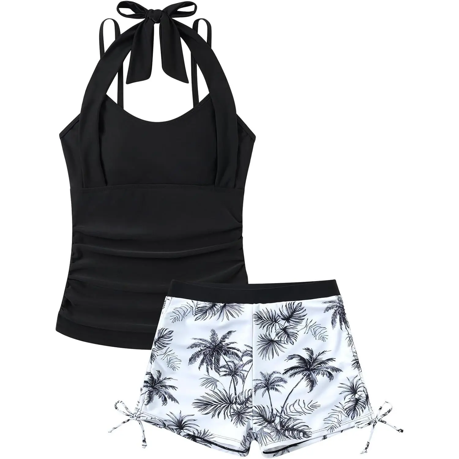 Girls' 2-Piece Halter Neck Tween Swimsuit Set - Sleeveless Tropical Print, Adjustable Fit, Modest Cut Stretch Swimwear Outfits, Teen Girl Bathing Suits Set for Juniors 7-16 Years, Teen Girl Swimsuits