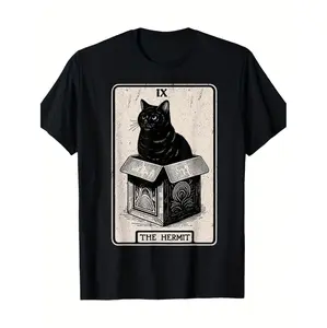 Mystic Cat In Box Hermit Tarot Card Design 100 Cotton 220g Funny T-Shirt