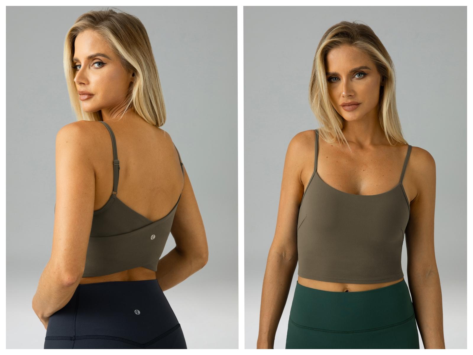 Colorfulkoala Women's Dreamlux Crop Tank Tops with Built in Bra Adjustable Spaghetti Strap Workout Yoga Camisole