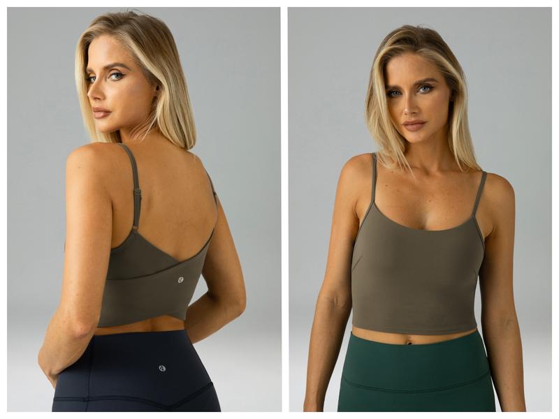 Colorfulkoala Women's Dreamlux Crop Tank Tops with Built in Bra Adjustable Spaghetti Strap Workout Yoga Camisole