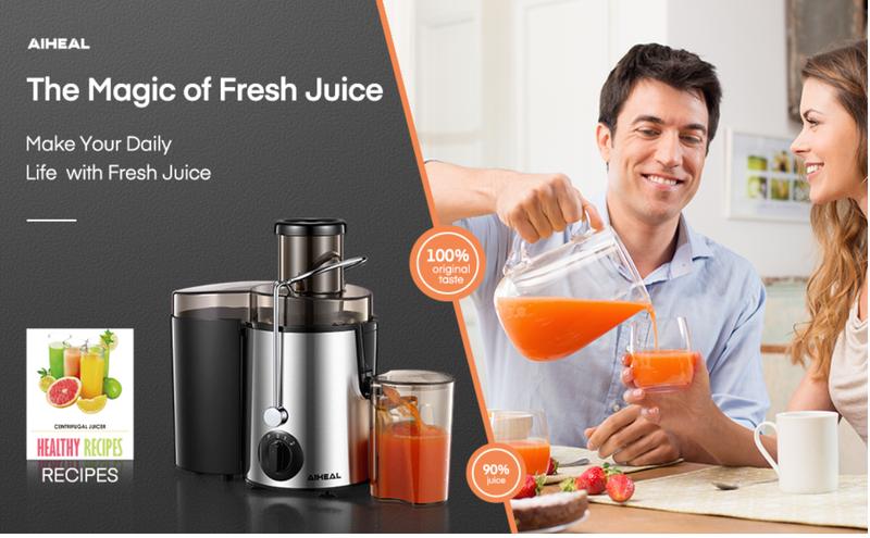 Aiheal Juicer Machine with 3-Speed Centrifugal Juicer, 3 Inch Wide Mouth Feed Chute, Cleaning Brush, and Recipe BPA-Free