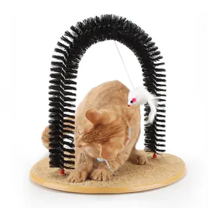 Cat Self Groomer Brushes for Indoor Cats Cat Face Scratcher Brush Arch Scratching Board Scratch Pad Massager for Shedding Head Hair Grooming Posts for Rubbing Deshedding w Cute Kitten Toy