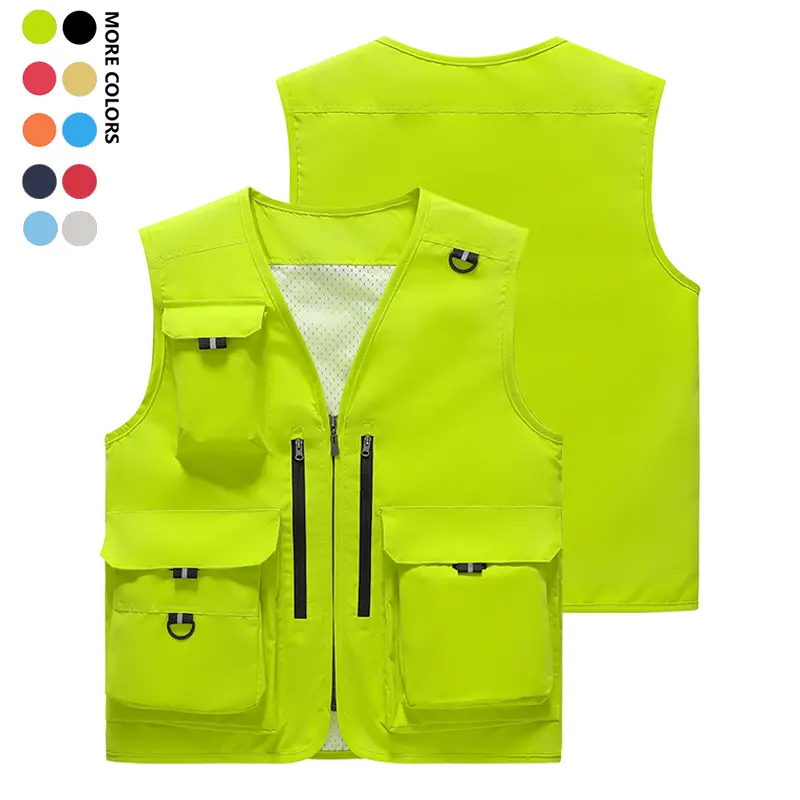 Men's Woven Polyester Sleeveless Collared V-Neck Loose-Fit Waistcoat - Chest Vest Waistcoats & Gilets with Fitted Pocket Accents, Zippered Multi Pockets, Basic, All-Season, Casual, Lightweight, Breathable, Machine-Washable Top for Outdoor Fishing, Hiking