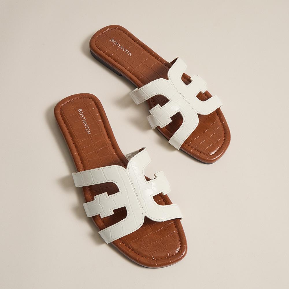 Bostanten Women's Dressy Flat Sandals With Soft Leather Slippers,Wide Width Lightweight Womens Sandals