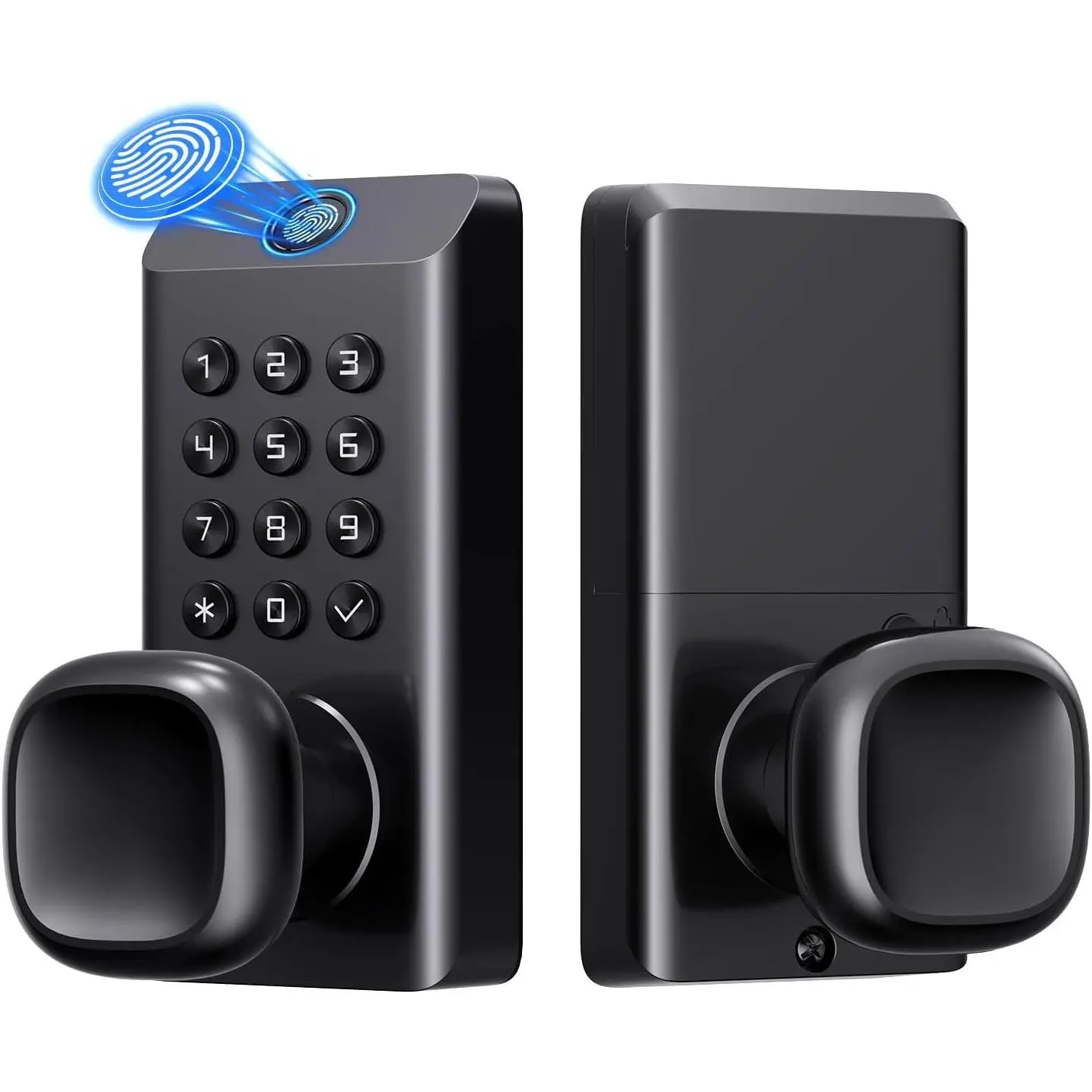 Fingerprint Keyless Entry Door Lock, Fingerprint Door Knob, Keypad Door Lock with Handle, Digitl  Door Knob for Front Door & Bedroom, High Durability, Voice Prompt for Easy Use, Black
