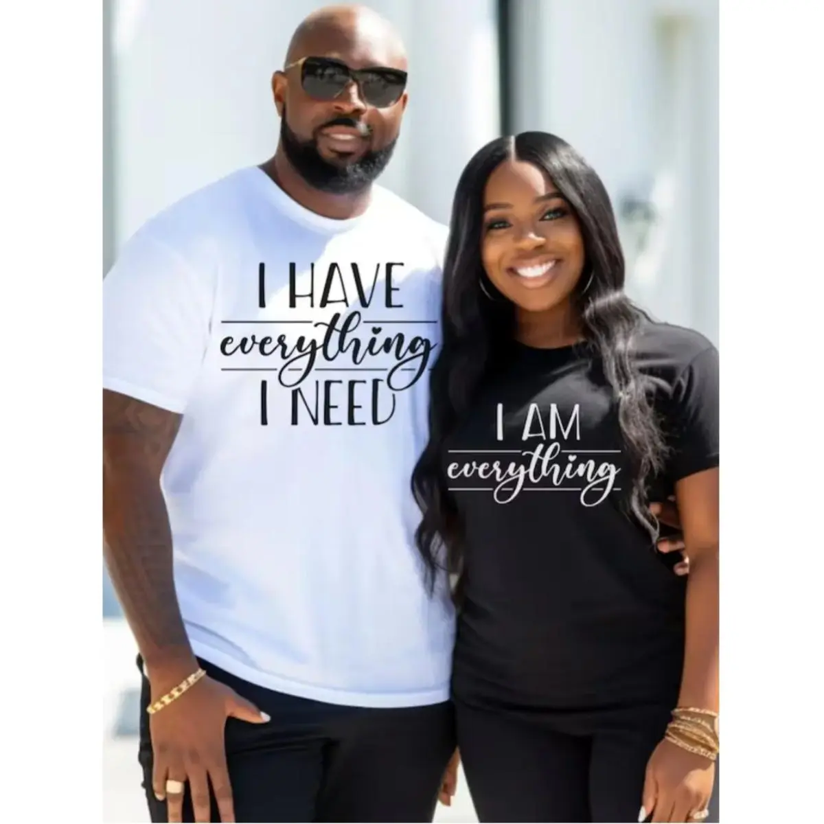 Couples Matching T-Shirts - 100% Cotton Round Neck Short-Sleeve Alphabet Graphic Regular Fit Oversized Breathable Soft Retro Fashion Sports Tops, Valentine's Day Gift Set Outfits