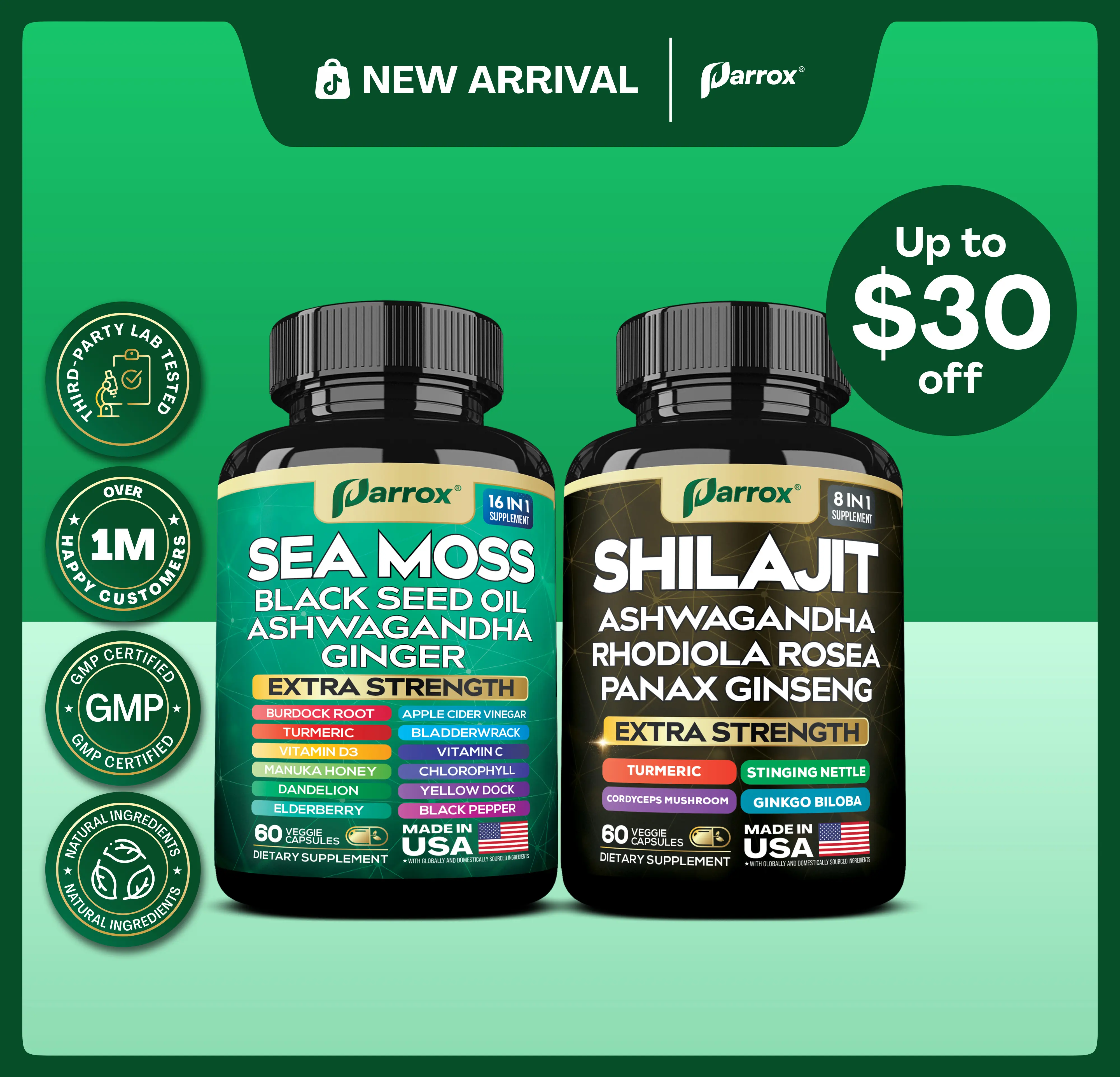 PARROX Dynamic Vitality Bundle - Sea Moss & Shilajit Supplements - All-in-One Multivitamin Combo with Extra Strength Ingredients - MADE IN USA