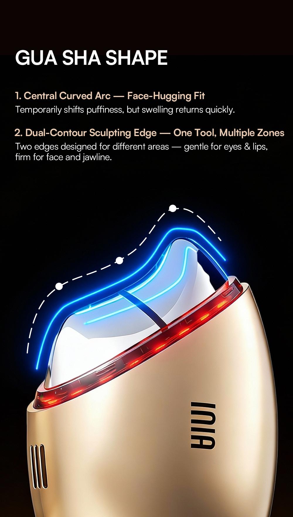 INIA GLACE Microcurrent Lymphatic Drainage Beauty Device | EMS Microcurrent-Activated Deep Drainage with Red & Blue Light, Thermal & Cryo Therapy for Instant De-Puff, Snatched Lift, Face & Neck Sculpting, Best Valentine's Day Gift for Her