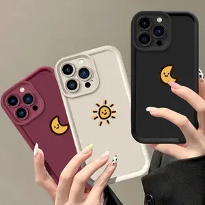 Phone Case - Cartoon Sun And Soft-Touch TPU Phone Case Suitable for iPhone 17,16, 15, 14, 13, 12, 11 PROMAX PLUS, XsMax,17Air Fully Wrapped Soft Shell, Drop-Resistant for XS/12/13mini, Couple Style, Minimalist Design
