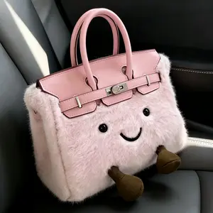 Fashion bag cute furry doll bag handbag messenger bag shoulder bag niche design size optional Pebble Leather Satchel