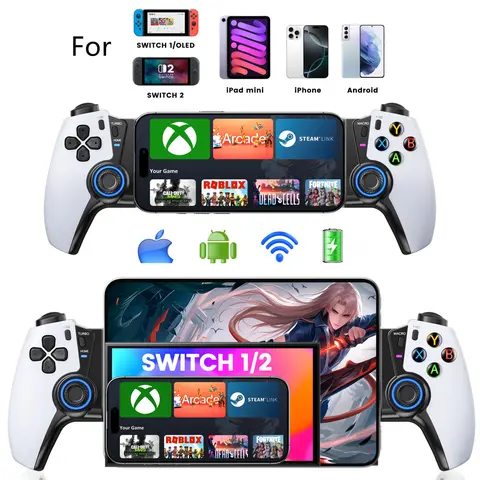 ESYWEN Wireless Hall Joystick Gaming Controller with LED Light & Rubber Grips - Rechargeable Adjustable Game Peripherals for iPhone 16 Pro Max, Android, Switch 1/2/OLED, iPad Mini, Mac, Xbox Game Pass, Steam Link, Call of Duty Gaming Products Gaming Items