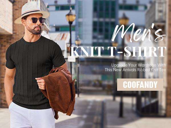 COOFANDY Men's T- Shirts Short Sleeve Knit Sweater Shirt Casual Crewneck Ribbed Pullover Tees