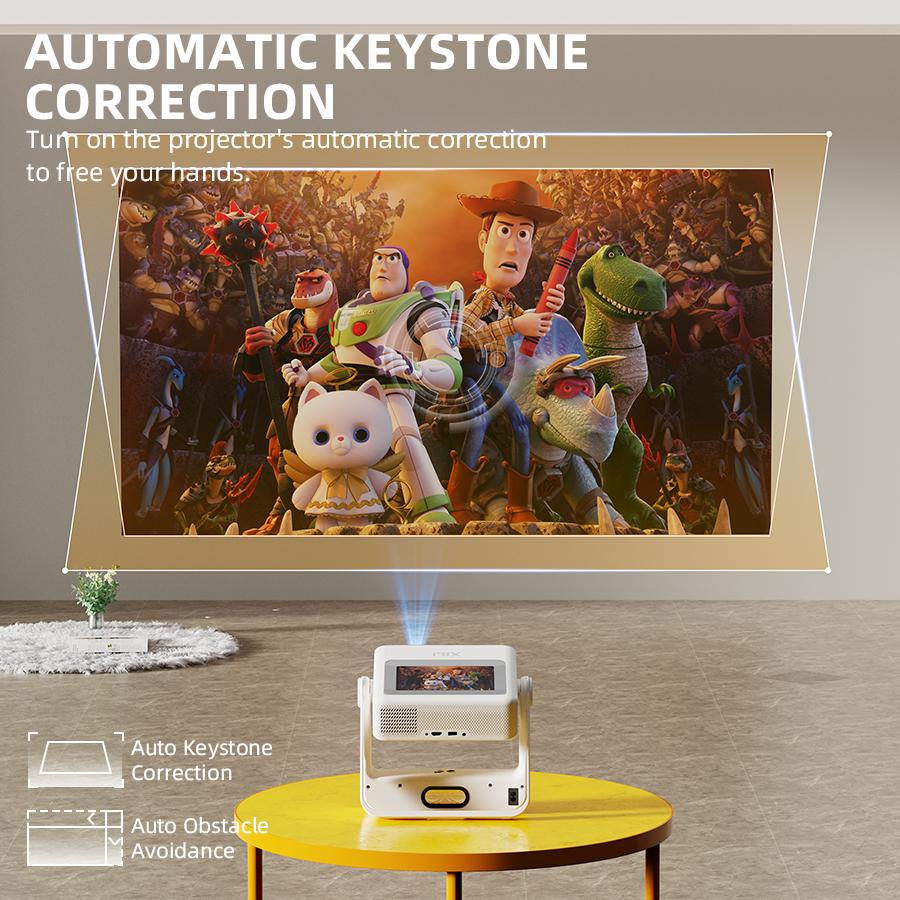 [800ANSI/Google Play Store/Touchscreen Control] 4K Decoding Outdoor Smart Projector with WiFi6 and Bluetooth, Multiple Apps, Portable Projector, XBJ 1280P Audio, Mobile Movie Home Use [300-inch Display]