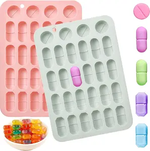 2PCS Silicone Pill Mold Trays for Making Pills, 5 Size Capsule Shaped Candy Molds for Chocolate & Pill Molds for Making Pills Capsule Silicone Filling Fillers Presser Maker