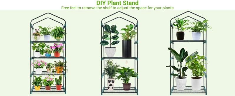 Ubesgoo Mini Greenhouse for Indoor Outdoor, Small Plastic Plant Green House 4-Tier Rack Stand Portable Greenhouses with Durable PE Cover for Seedling, 2.5x1.6x5.2 FT, Ideal Gardening Gifts for Women Men