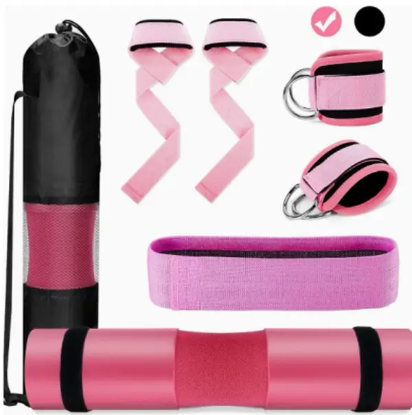 Women's Gym Barbell Pad Set - Adjustable Ergonomic Strength Training Accessory with Anti-Slip Grip, Secure Fit, Heavy-Duty Fabric Resistance Band, Includes Bag for Hip Thrusts, Squats