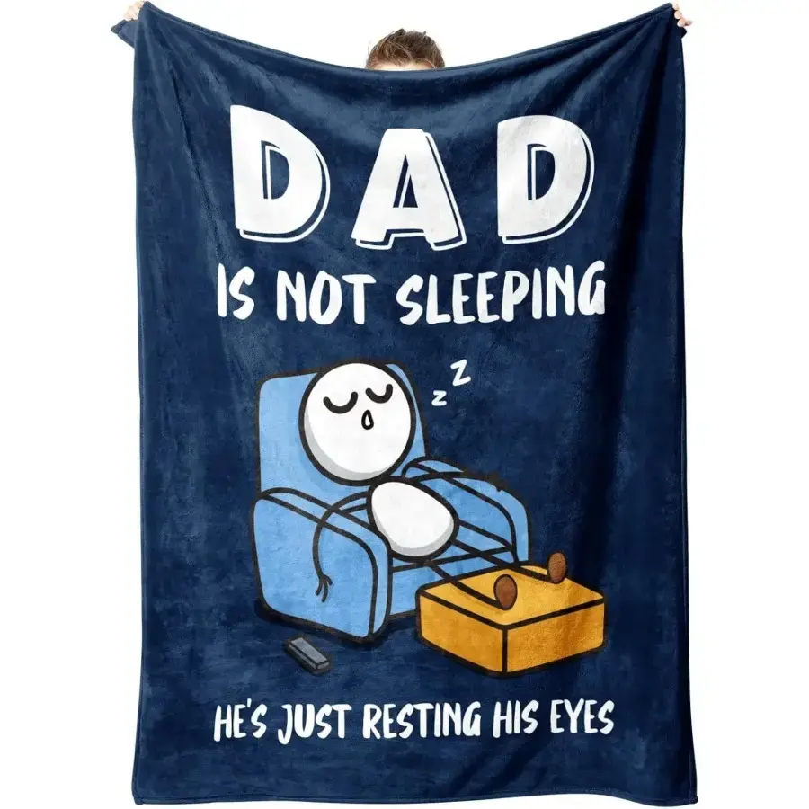 2026 Father's Day Gift "Dad Is Not Sleeping He's Just Resting His Eyes" Funny Dad Joke Print Soft Cozy Flannel Blanket - Humorous Birthday Christmas Present for Dad Husband Men, Warm Fuzzy Plush Throw for Bedroom Sofa Lazy Chair Home Decor